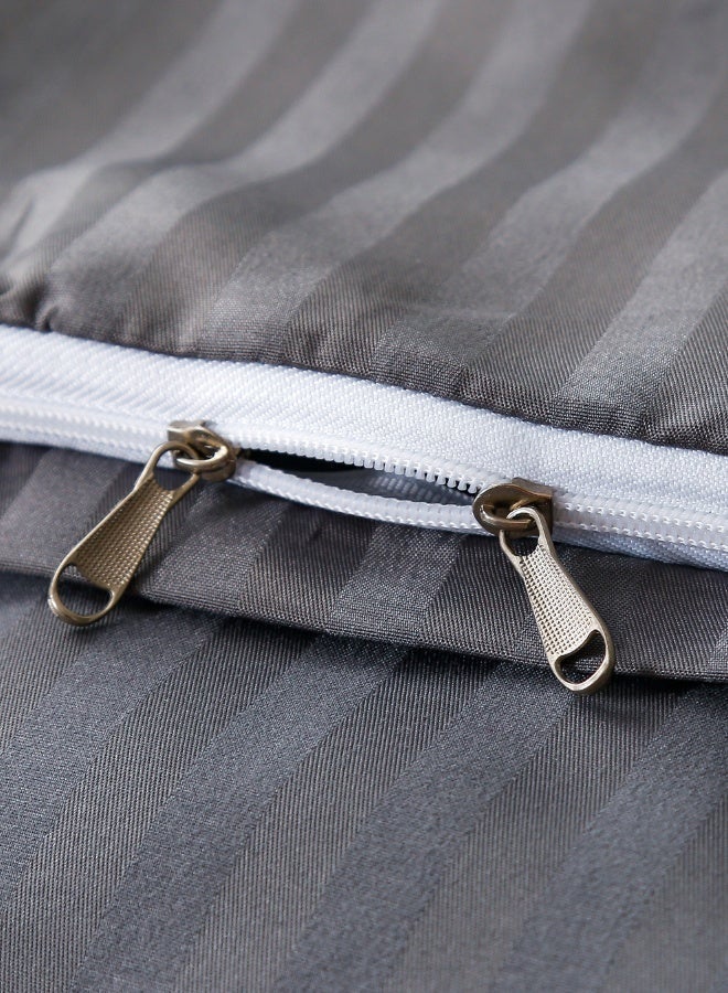 LUNA Home Satin Stripped King Size 6 Pieces(1 Duvet cover - 220*240cm. 1 Elastic Fitted sheet (On corners Only elastic) - 200*200cm+30cm. 4 Pillow cases - 50*75cm.). Soft Bedding Set without filling, Solid Dark Gray Color. - Image 5